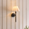 Sylvie Wall Light in Matt Black with Vintage White Cotton Fabric Shade