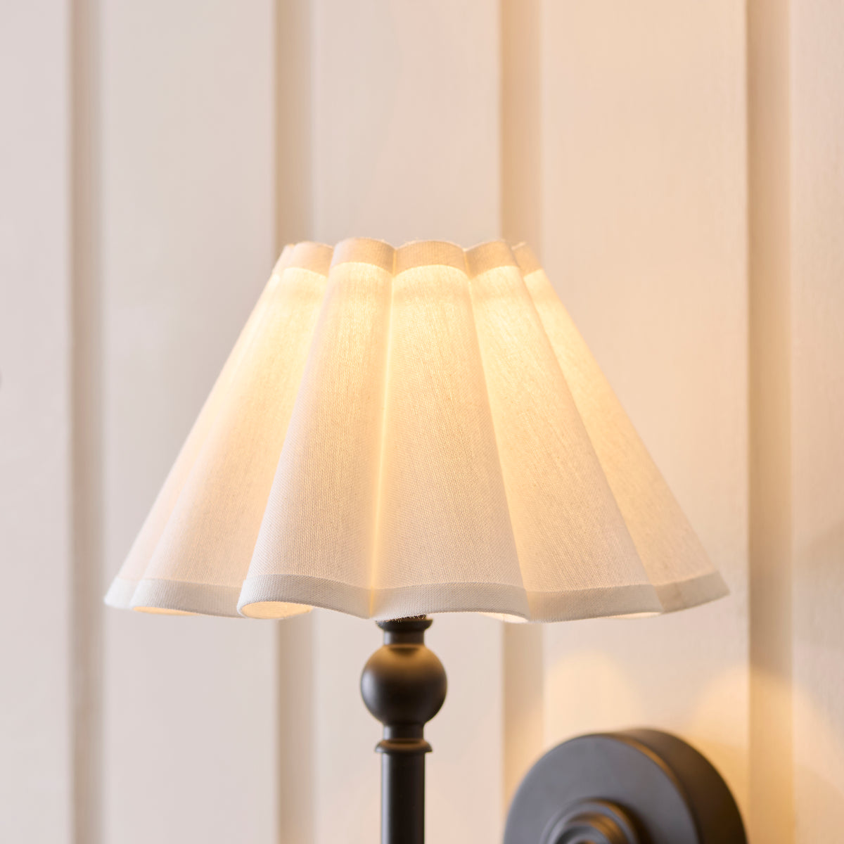 Sylvie Wall Light in Matt Black with Vintage White Cotton Fabric Shade