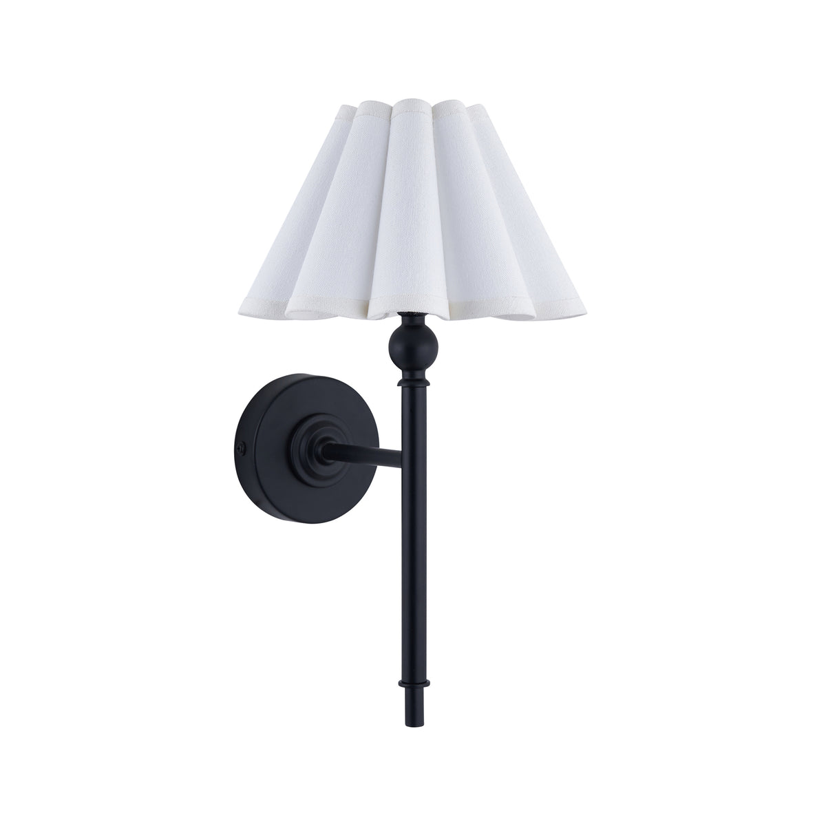 Sylvie Wall Light in Matt Black with Vintage White Cotton Fabric Shade