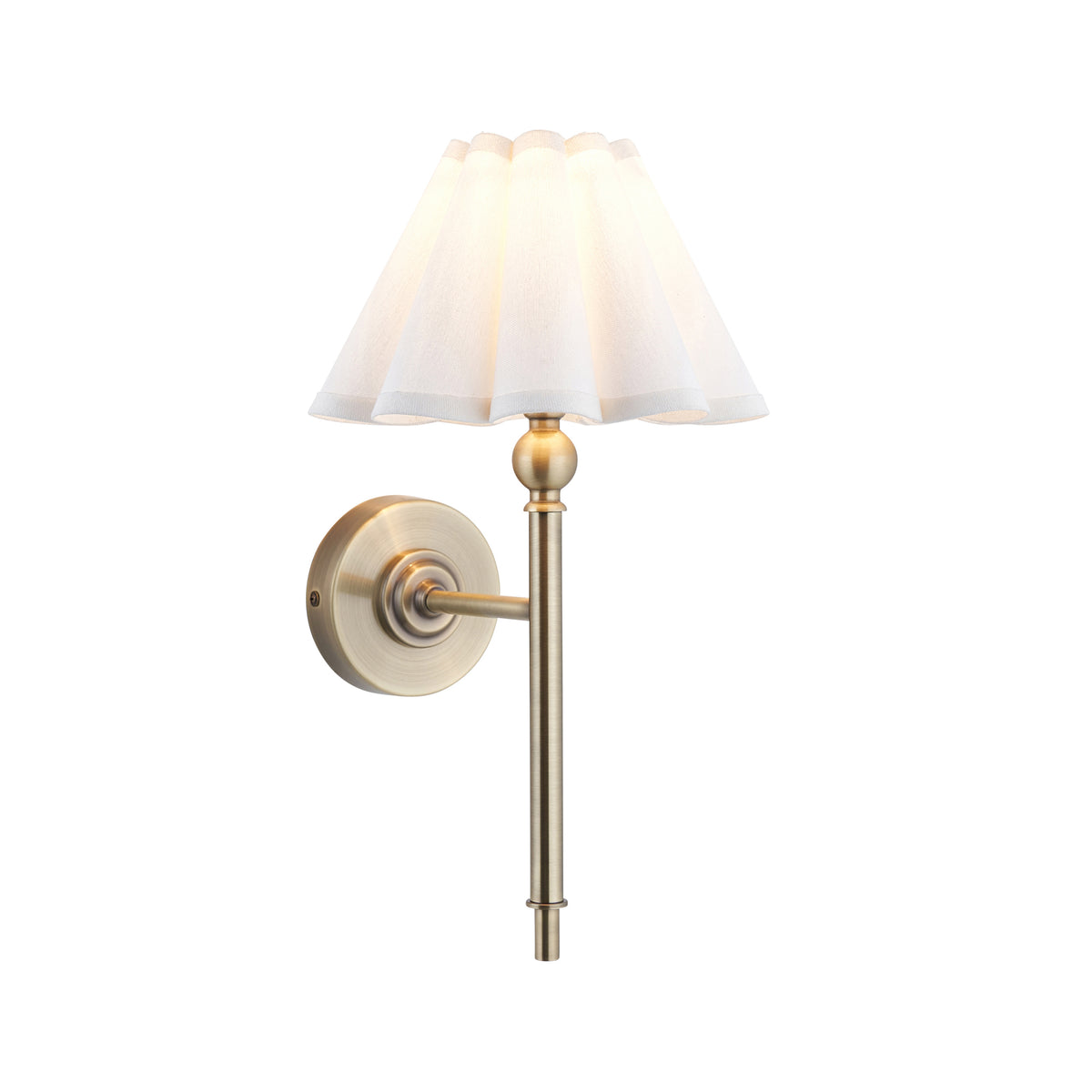 Sylvie Wall Light in Antique Brass with Vintage White Cotton Fabric Shade