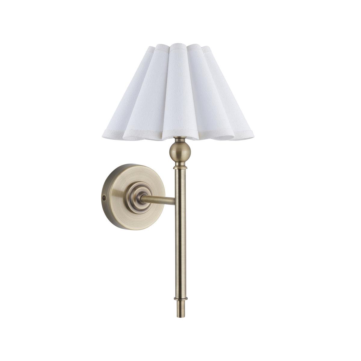 Sylvie Wall Light in Antique Brass with Vintage White Cotton Fabric Shade