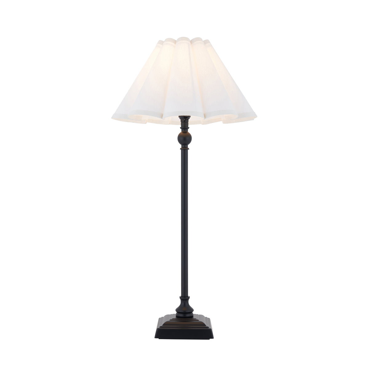 Sylvie Table Lamp in Matt Black with Vintage White Cotton Fabric Shade