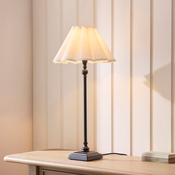 Sylvie Table Lamp in Matt Black with Vintage White Cotton Fabric Shade