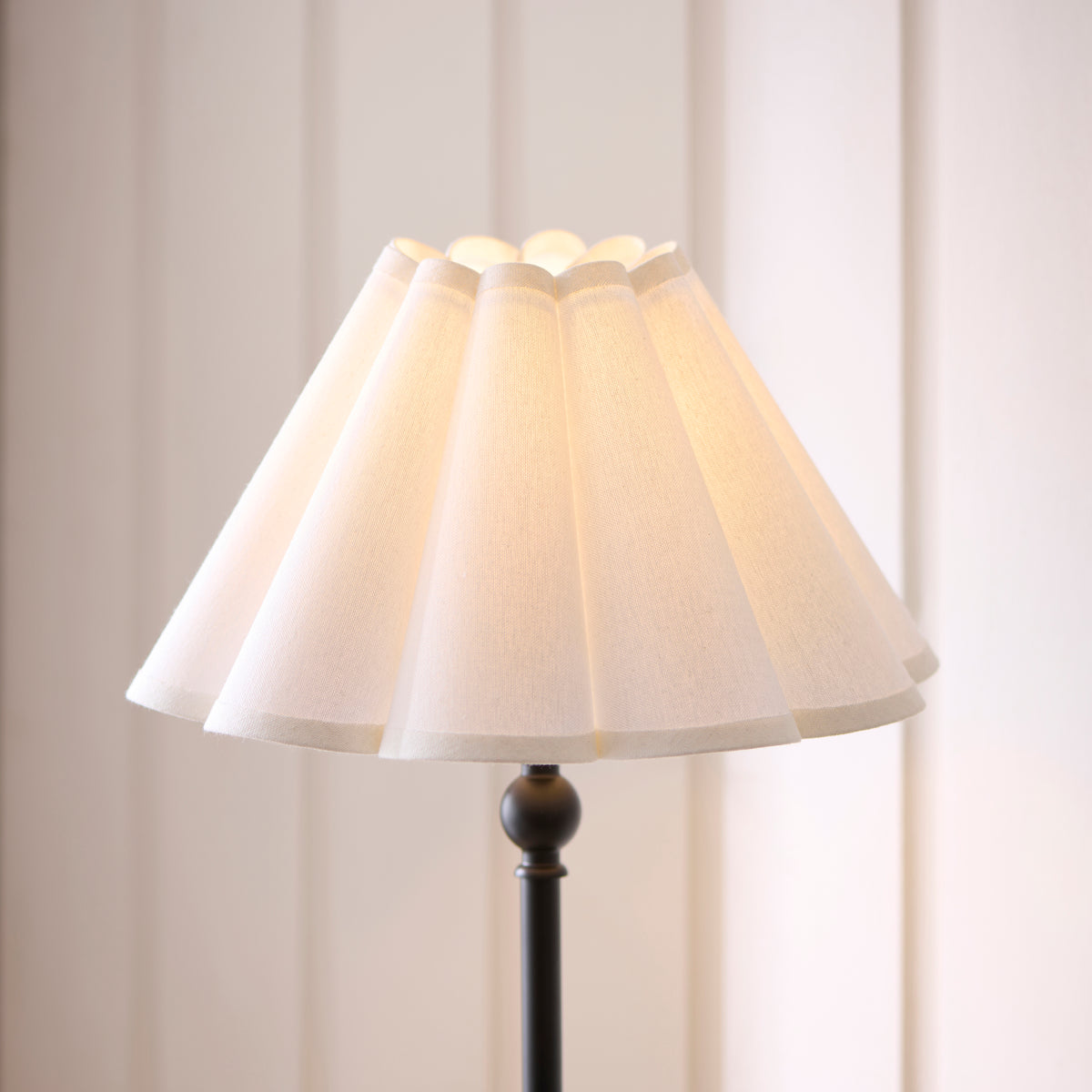 Sylvie Table Lamp in Matt Black with Vintage White Cotton Fabric Shade