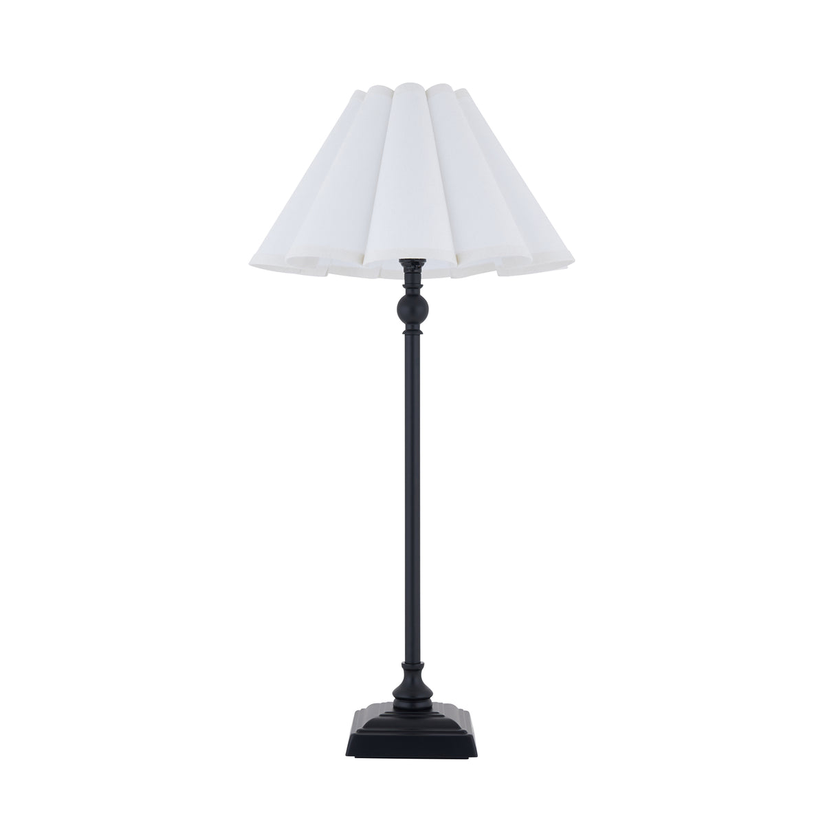 Sylvie Table Lamp in Matt Black with Vintage White Cotton Fabric Shade