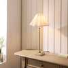 Sylvie Table Lamp in Antique Brass with Vintage White Cotton Fabric Shade