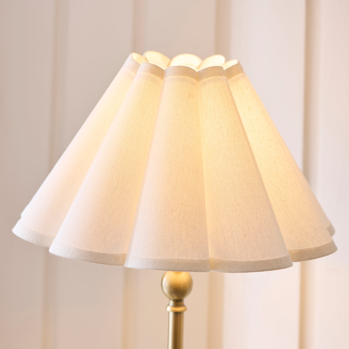 Sylvie Table Lamp in Antique Brass with Vintage White Cotton Fabric Shade