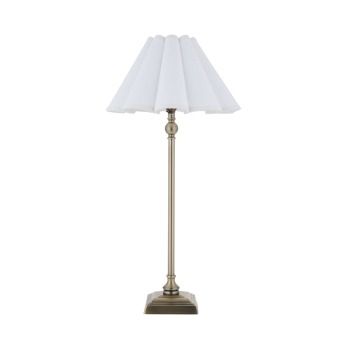 Sylvie Table Lamp in Antique Brass with Vintage White Cotton Fabric Shade