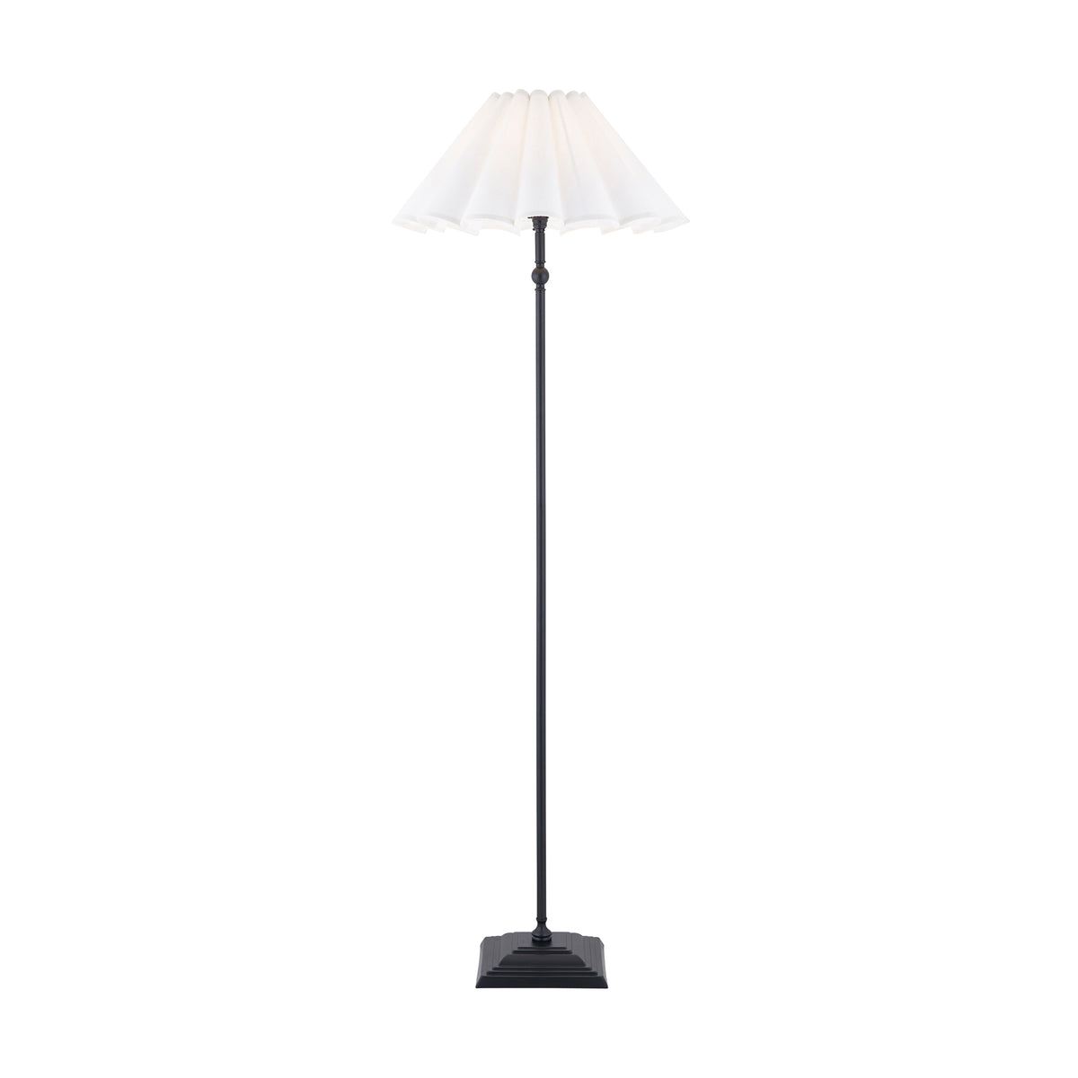 Sylvie Floor Lamp in Matt Black with Vintage White Cotton Fabric Shade
