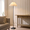 Sylvie Floor Lamp in Matt Black with Vintage White Cotton Fabric Shade