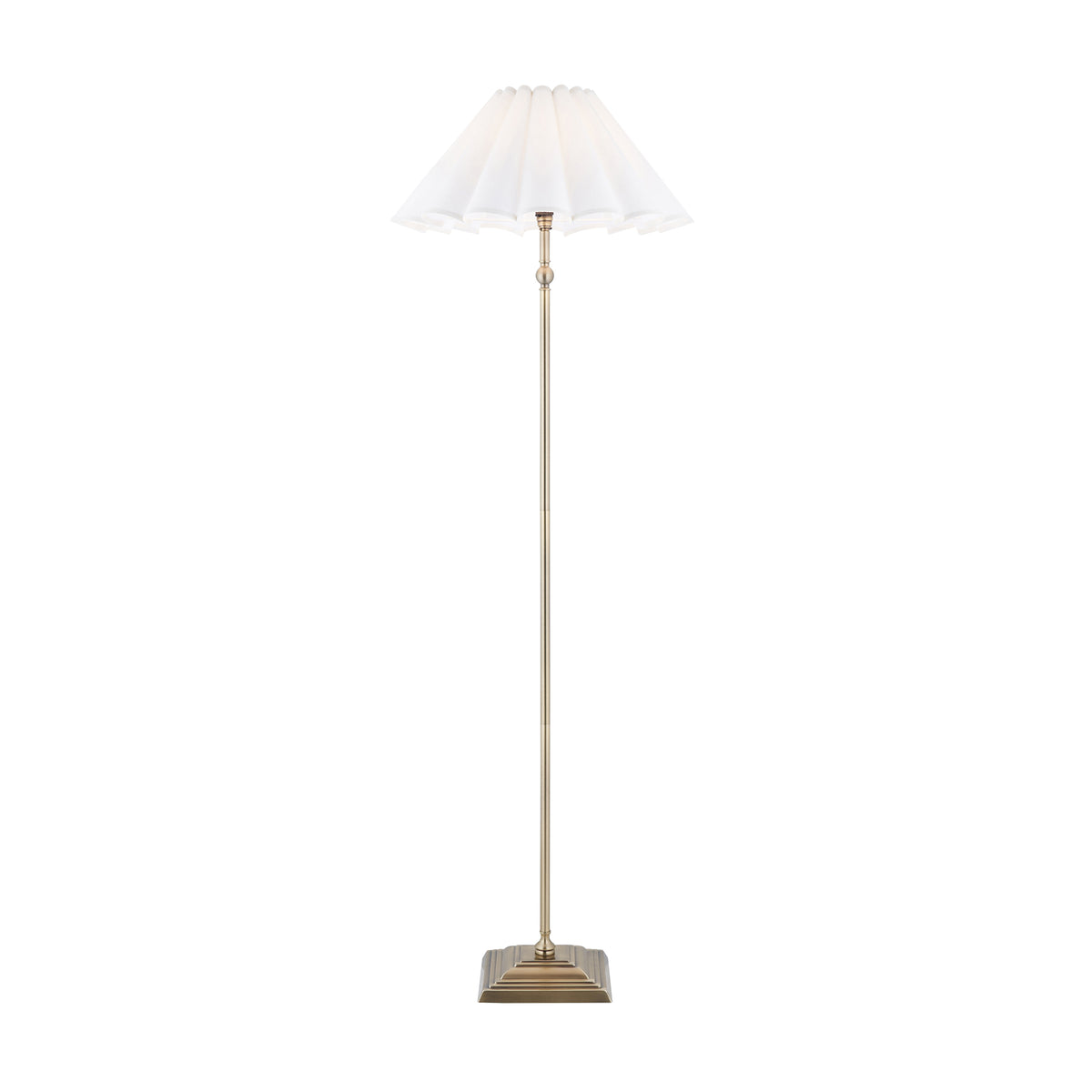Sylvie Floor Lamp in Antique Brass with Vintage White Cotton Fabric Shade