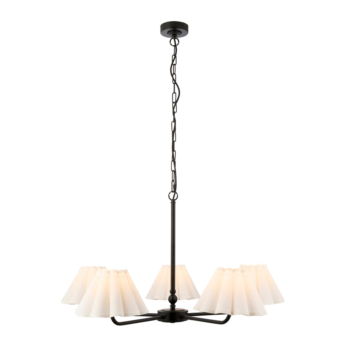 Sylvie Five Light Pendant Chandelier in Matt Black with Vintage White Shades