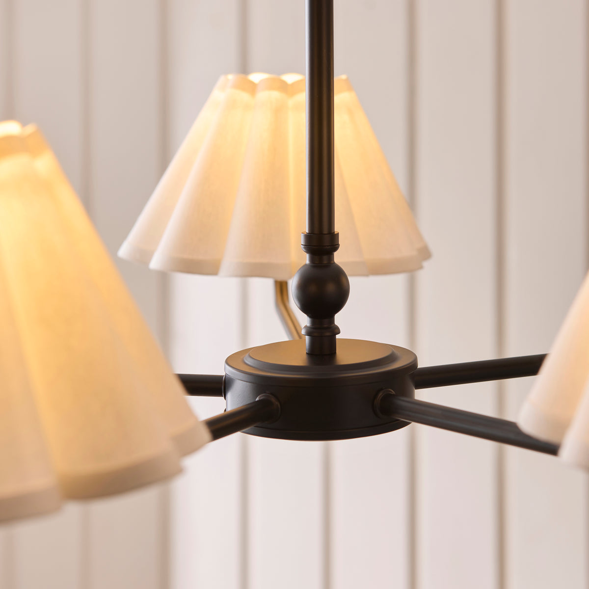 Sylvie Five Light Pendant Chandelier in Matt Black with Vintage White Shades