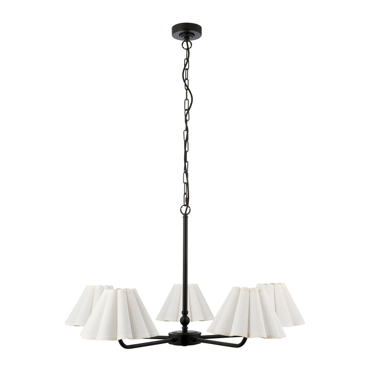 Sylvie Five Light Pendant Chandelier in Matt Black with Vintage White Shades