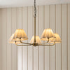 Sylvie Five Light Pendant Chandelier in Antique Brass with Vintage White Shades