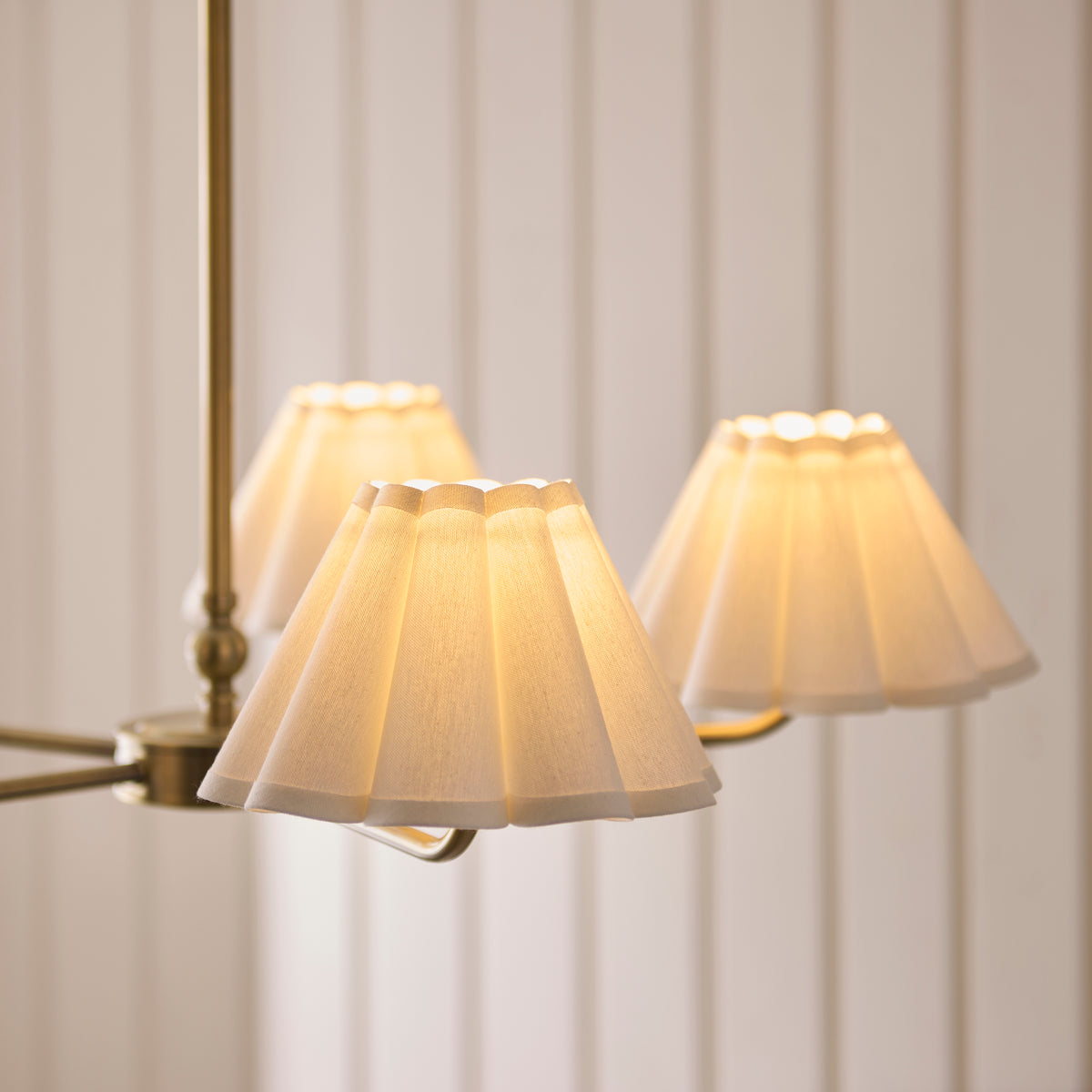 Sylvie Five Light Pendant Chandelier in Antique Brass with Vintage White Shades