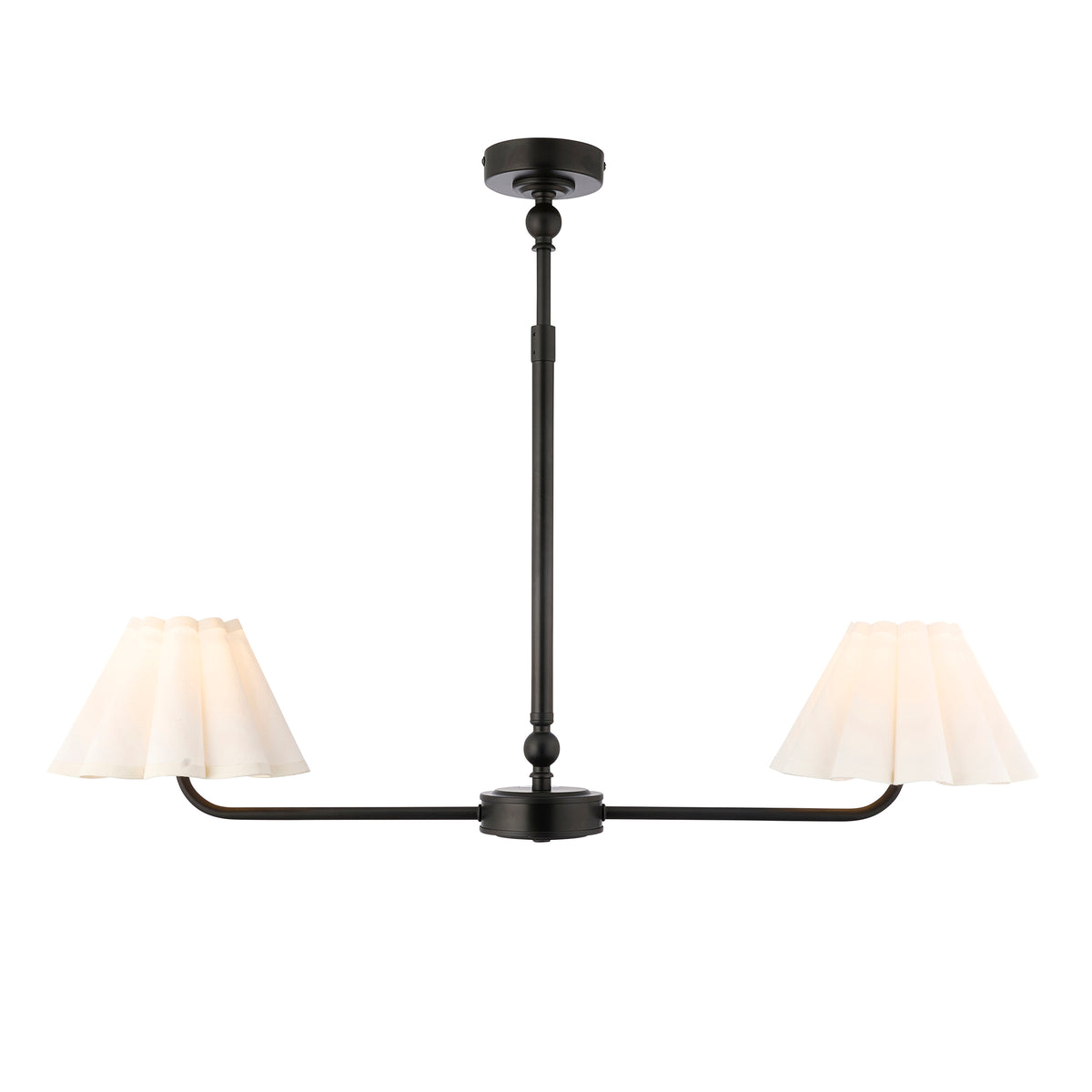 Sylvie Two Light Linear Pendant in Matt Black with Vintage White Shades