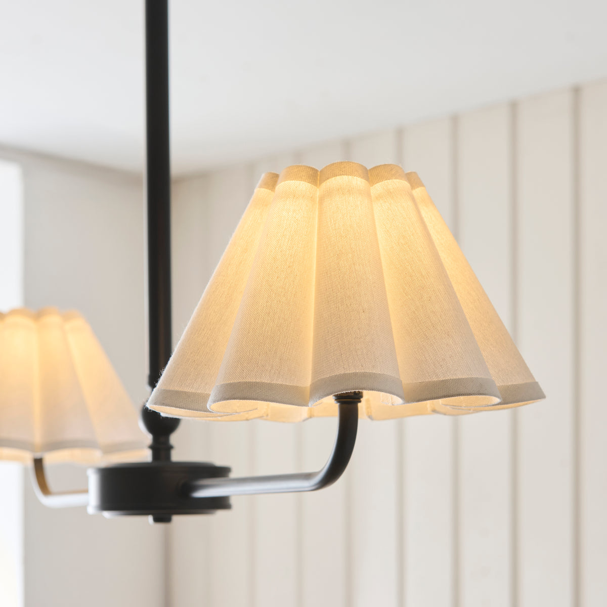 Sylvie Two Light Linear Pendant in Matt Black with Vintage White Shades