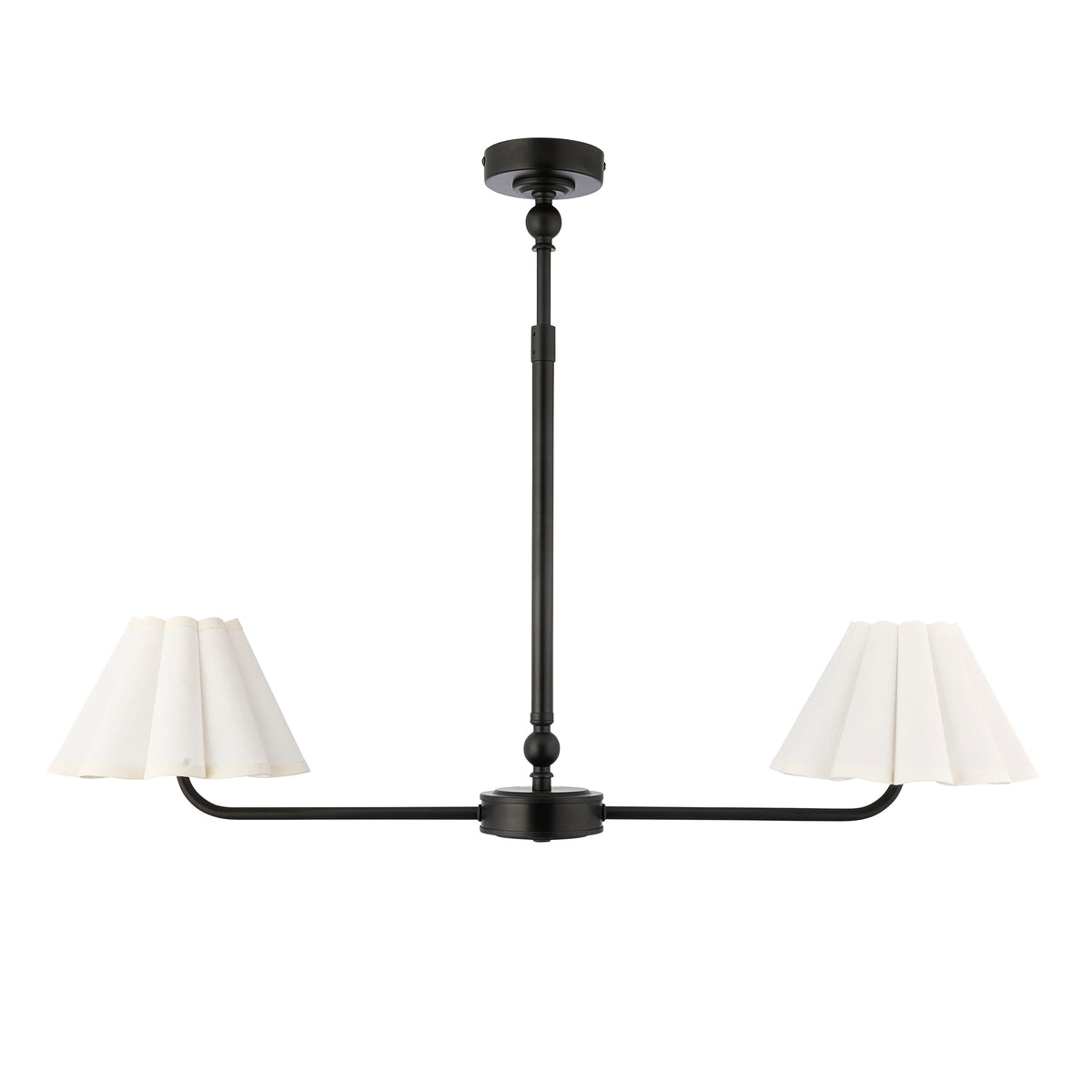 Sylvie Two Light Linear Pendant in Matt Black with Vintage White Shades