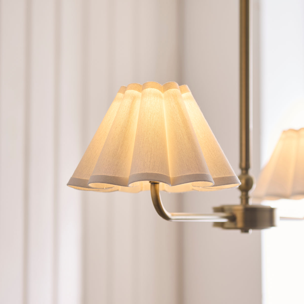 Sylvie Two Light Linear Pendant in Antique Brass with Vintage White Shades