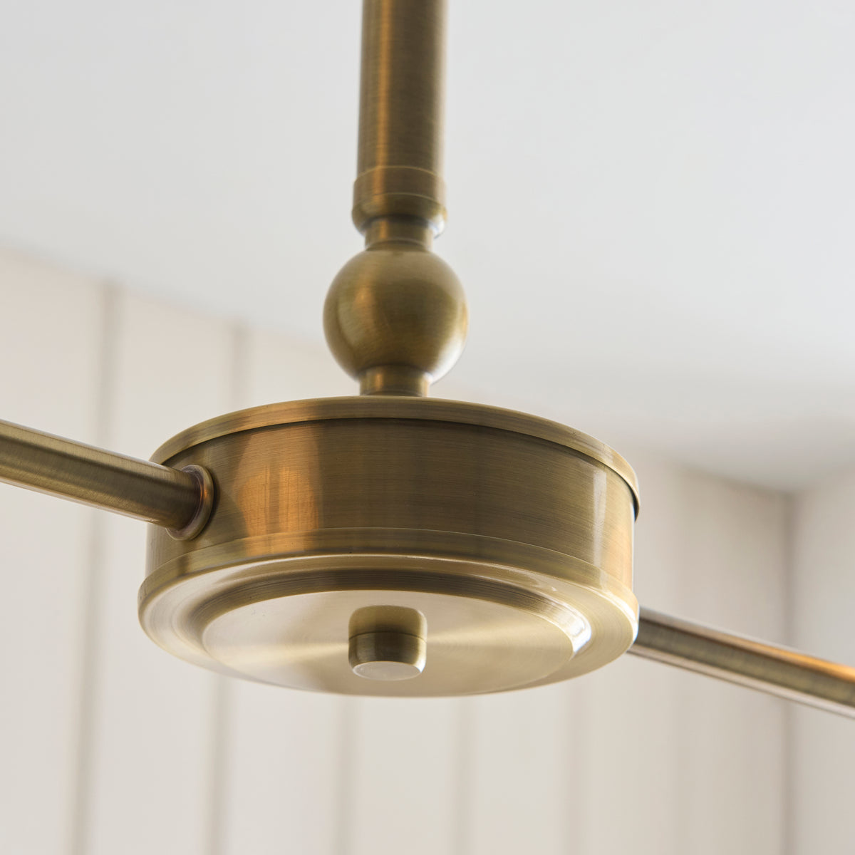Sylvie Two Light Linear Pendant in Antique Brass with Vintage White Shades