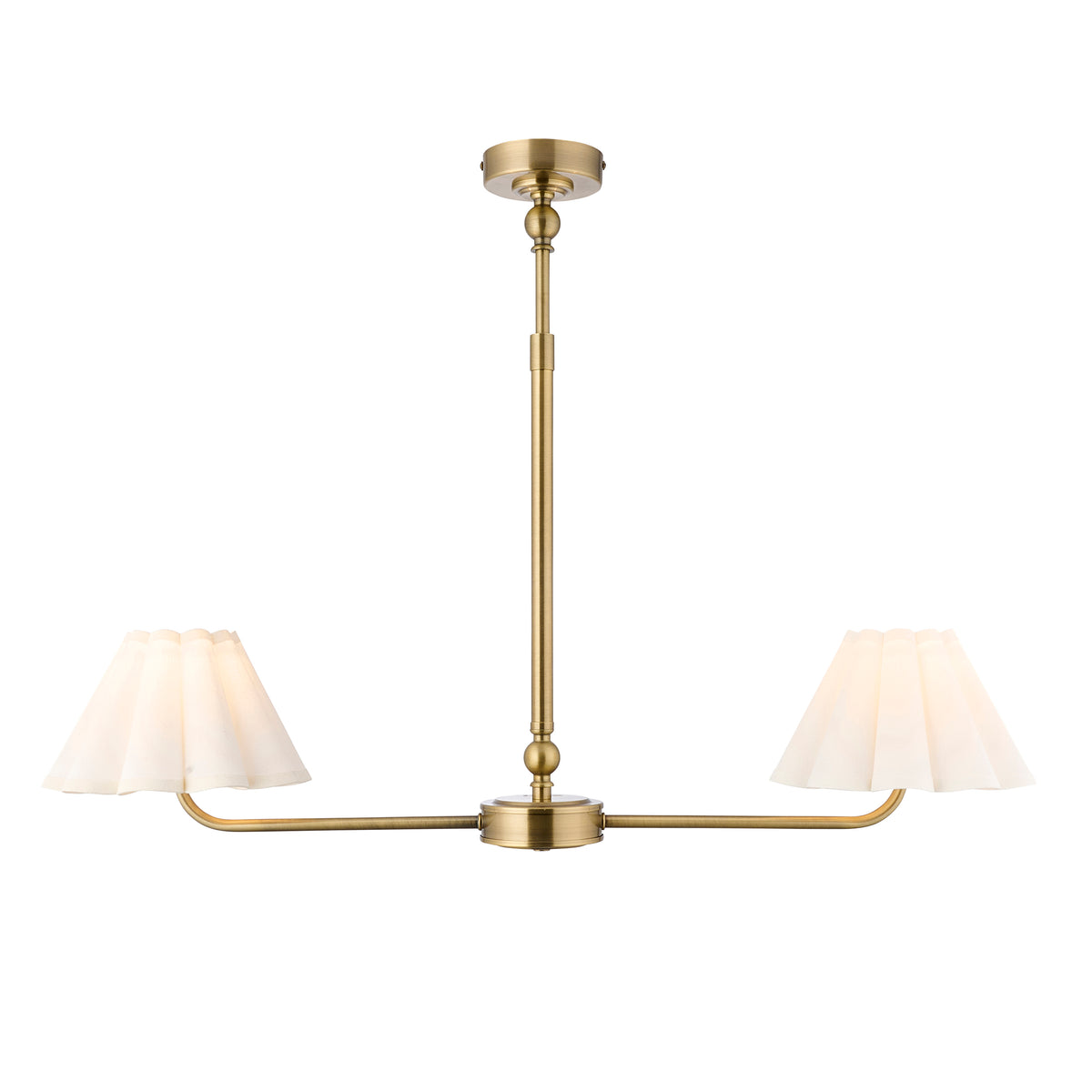 Sylvie Two Light Linear Pendant in Antique Brass with Vintage White Shades
