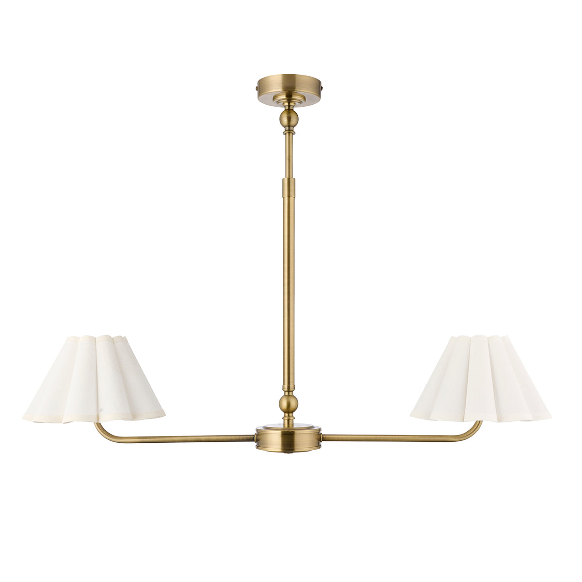 Sylvie Two Light Linear Pendant in Antique Brass with Vintage White Shades
