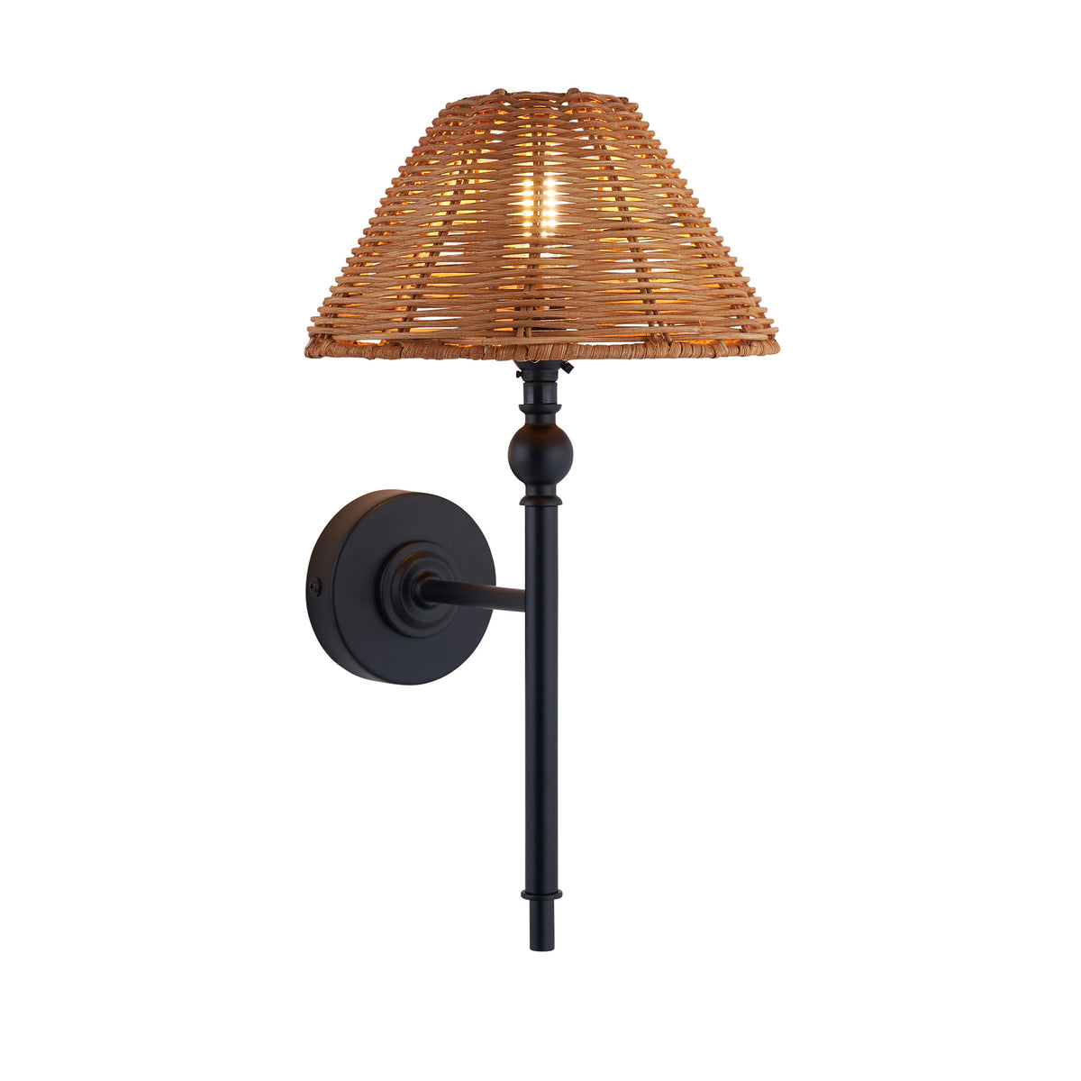 Jericho Wall Light in Matt Black with Warm Brown Rattan Shade