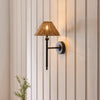 Jericho Wall Light in Matt Black with Warm Brown Rattan Shade