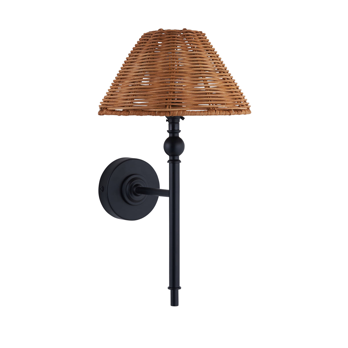 Jericho Wall Light in Matt Black with Warm Brown Rattan Shade