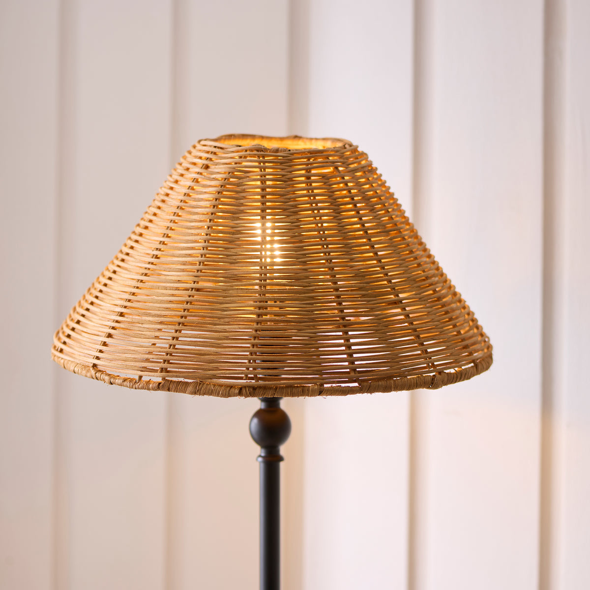 Jericho Table Lamp in Matt Black with Warm Brown Rattan Shade