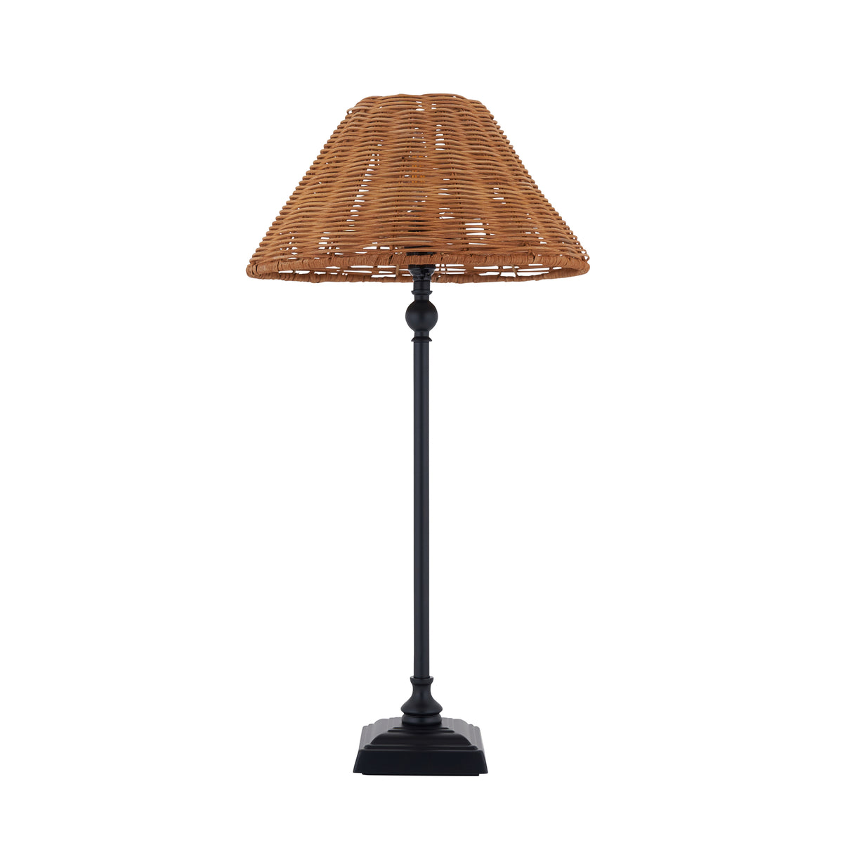 Jericho Table Lamp in Matt Black with Warm Brown Rattan Shade