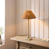 Jericho Table Lamp in Antique Brass with Warm Brown Rattan Shade