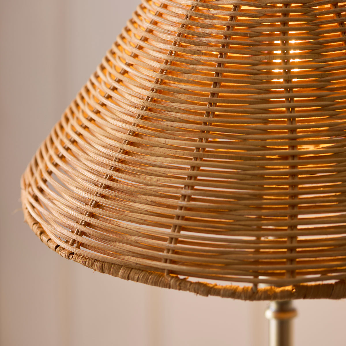 Jericho Table Lamp in Antique Brass with Warm Brown Rattan Shade
