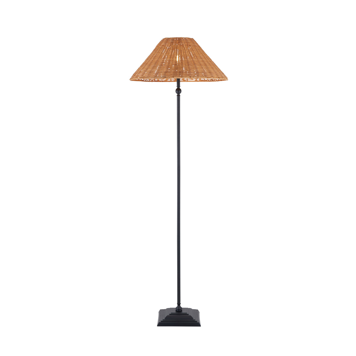 Jericho Floor Lamp in Matt Black with Warm Brown Rattan Shade