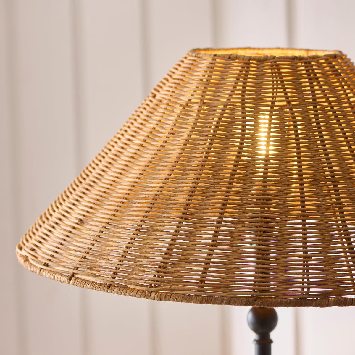 Jericho Floor Lamp in Matt Black with Warm Brown Rattan Shade