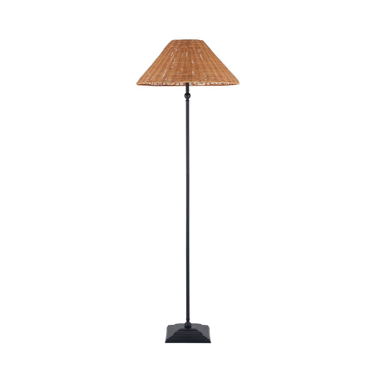 Jericho Floor Lamp in Matt Black with Warm Brown Rattan Shade
