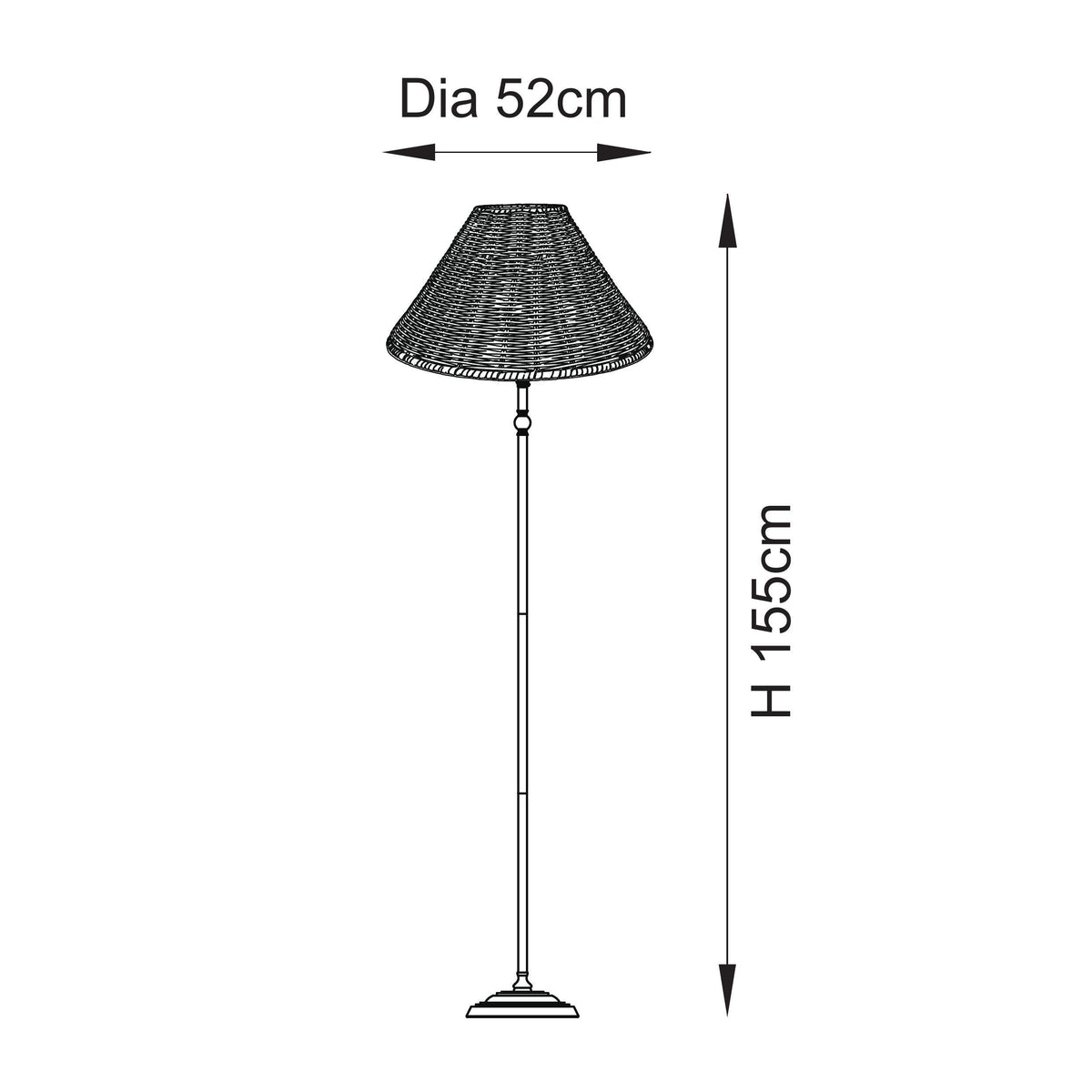 Jericho Floor Lamp in Matt Black with Warm Brown Rattan Shade