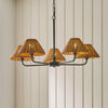 Jericho Five Light Pendant Chandelier in Matt Black with Warm Brown Rattan Shades