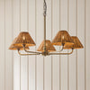 Jericho Five Light Pendant Chandelier in Antique Brass with Warm Brown Rattan Shades