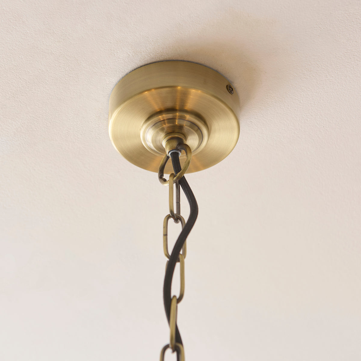 Jericho Five Light Pendant Chandelier in Antique Brass with Warm Brown Rattan Shades
