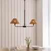 Jericho Two Light Linear Pendant in Matt Black with Warm Brown Rattan Shades