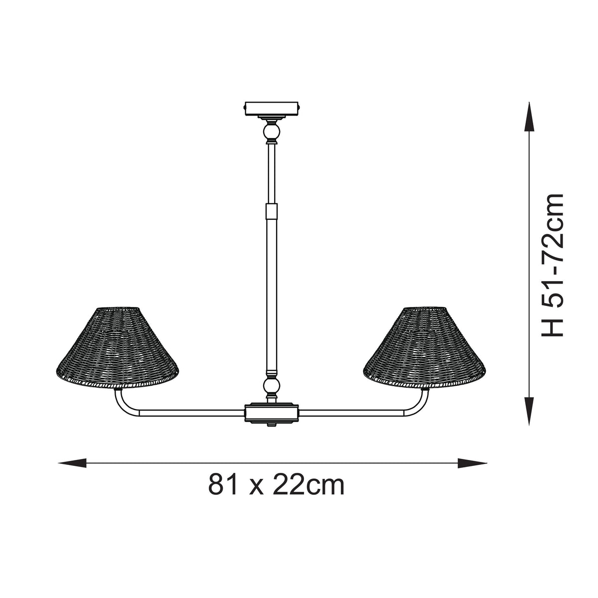 Jericho Two Light Linear Pendant in Matt Black with Warm Brown Rattan Shades