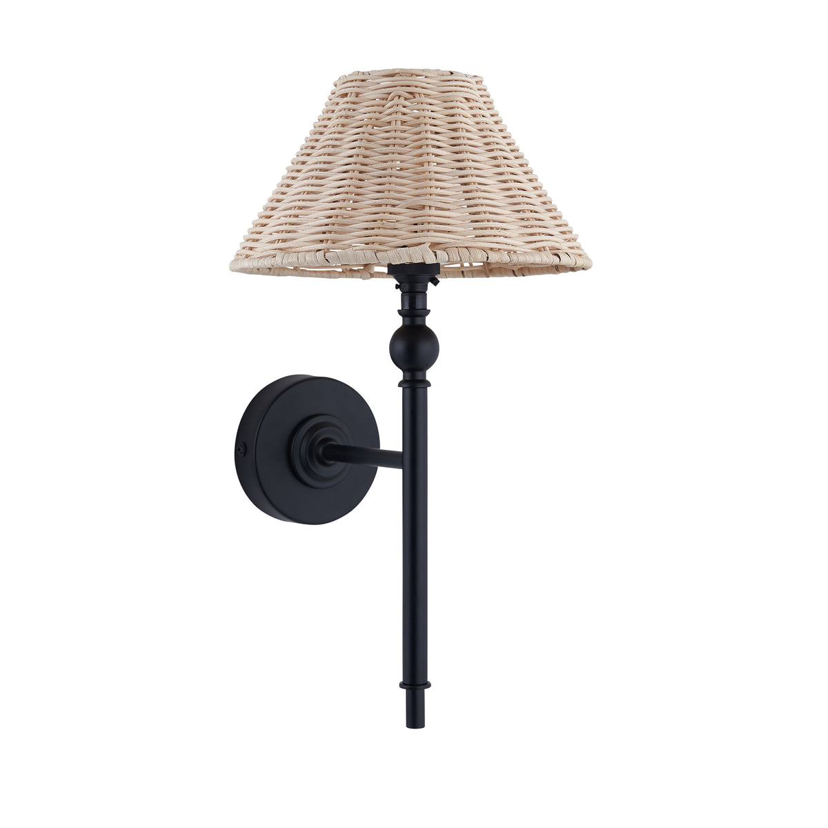 Jericho Wall Light in Matt Black with Natural Rattan Shade