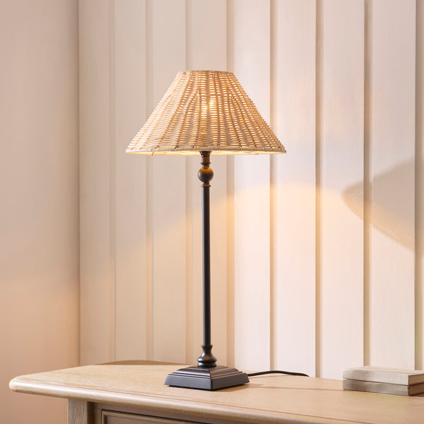 Jericho Table Lamp in Matt Black with Natural Rattan Shade