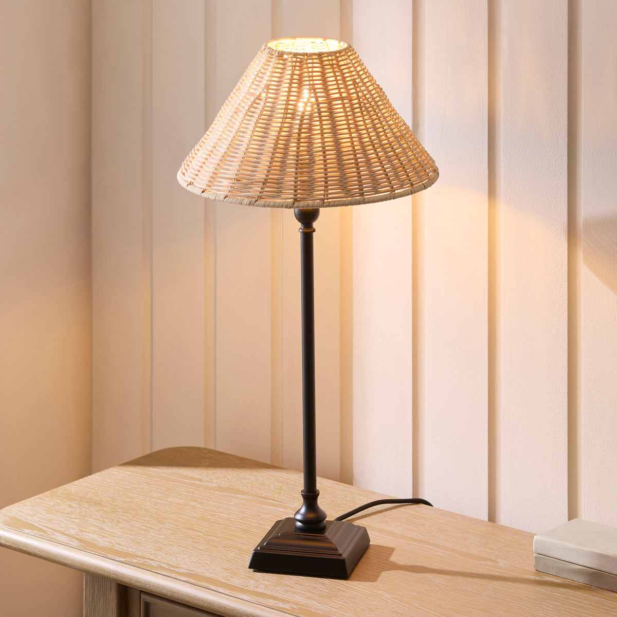 Jericho Table Lamp in Matt Black with Natural Rattan Shade