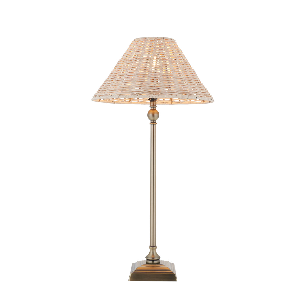 Jericho Table Lamp in Antique Brass with Natural Rattan Shade