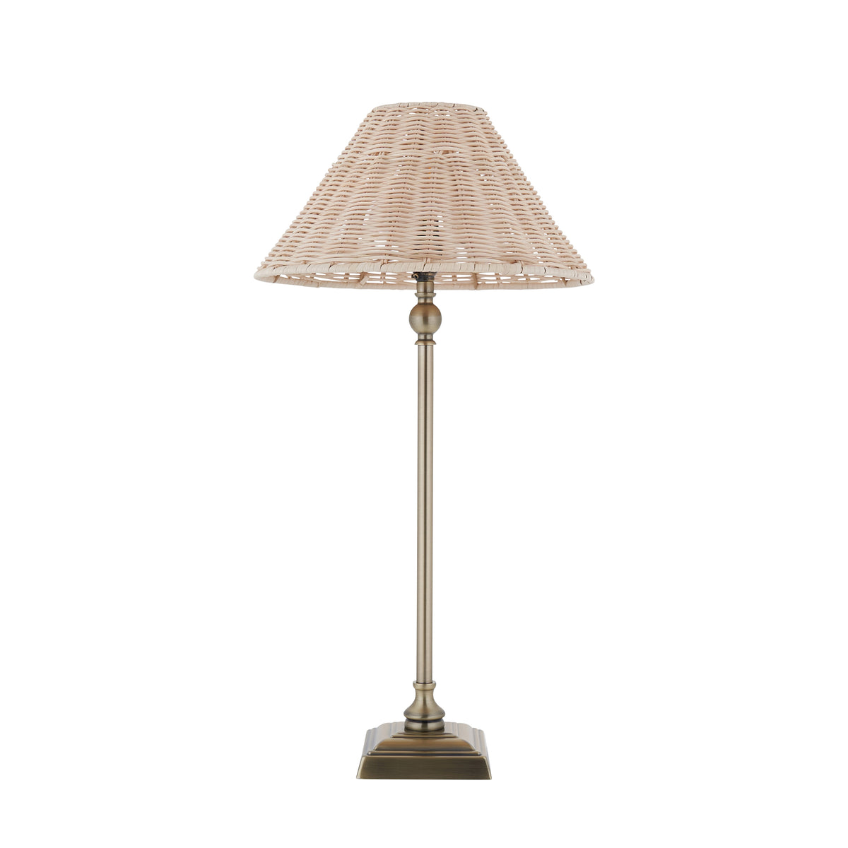 Jericho Table Lamp in Antique Brass with Natural Rattan Shade