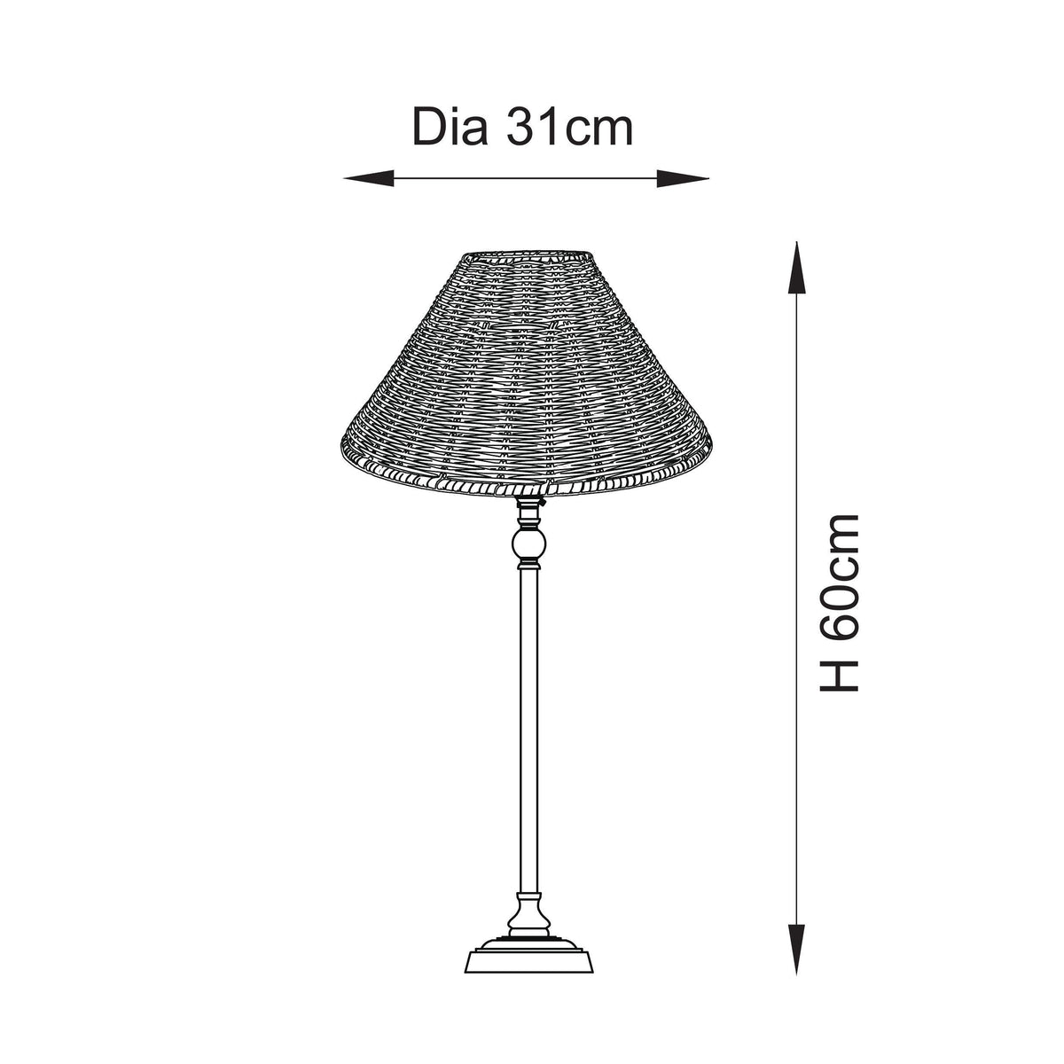 Jericho Table Lamp in Antique Brass with Natural Rattan Shade