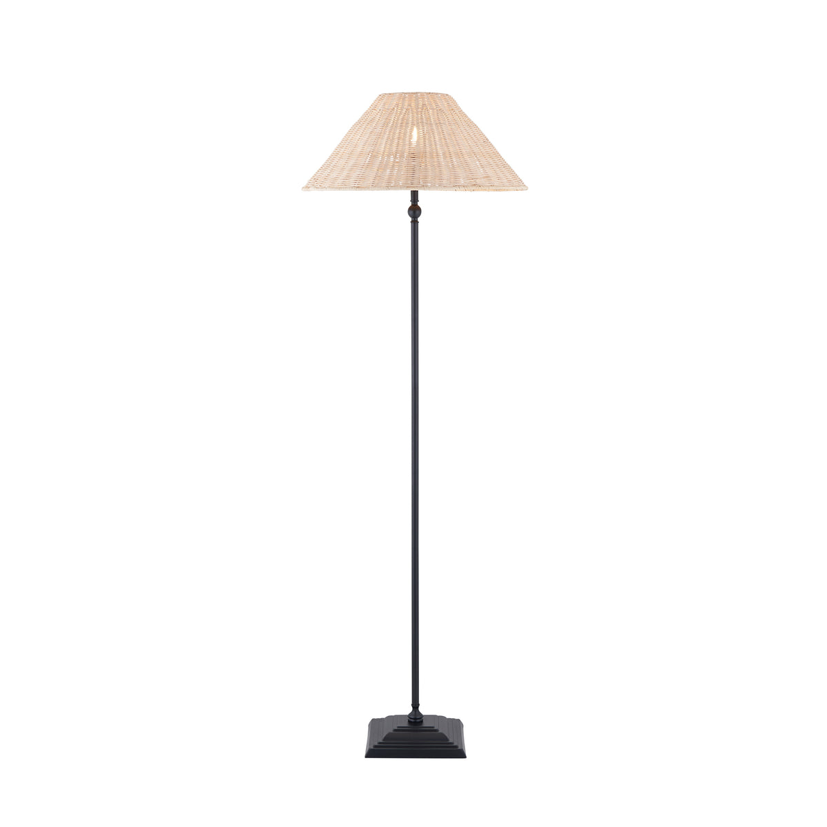 Jericho Floor Lamp in Matt Black with Natural Rattan Shade